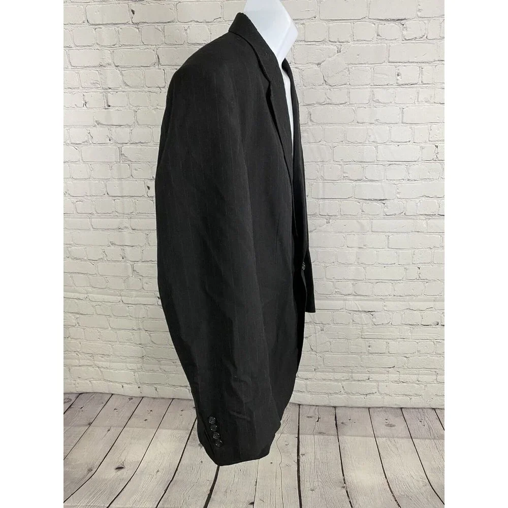 Barrington Black Striped Polyester/ Wool 2 Button Blazer Jacket 48L Long